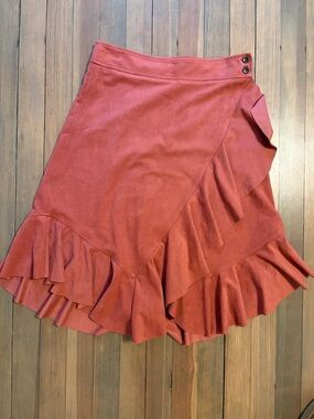 Anthropologie Rust Red Asymmetrical Ruffle Skirt